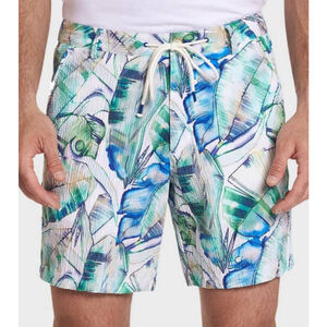 Robert Graham Mens 36 Rio De Janeiro Tropical Print Seersucker Shorts 8” Inseam